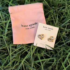 Kate Spade Gold Heart Earrings with RoseGold/Clear Stone. NWT